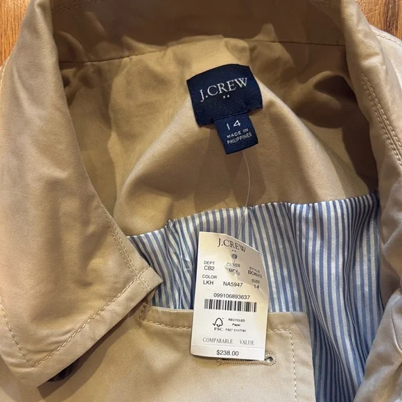 NWT J. Crew Factory Tan Trench Coat Classic Double-Breasted - Picture 3 of 4